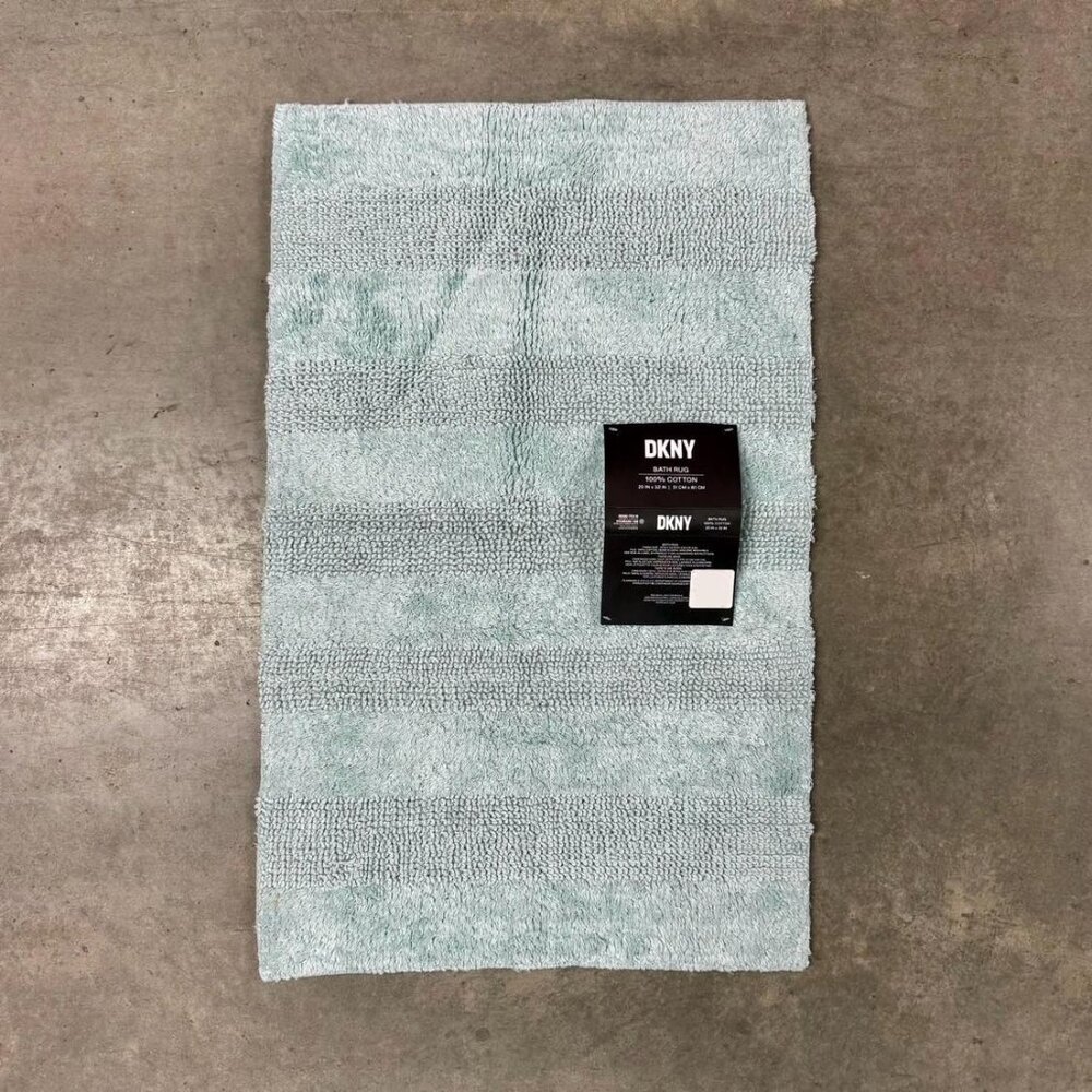 DKNY 20 x 32 Bath Rug Mat Mint Green Aqua Teal 100% Cotton Reversible Striped